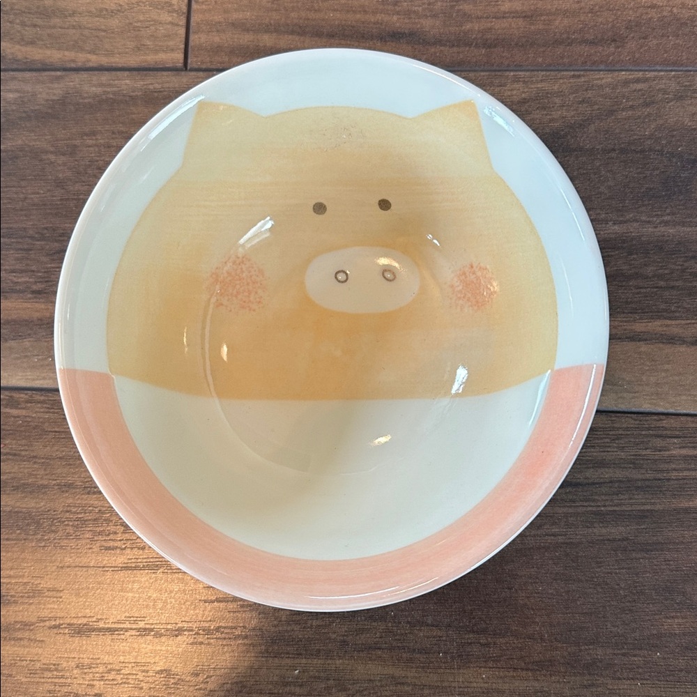 Cute pig Japanese bowl - unique pastel soft pig flowers